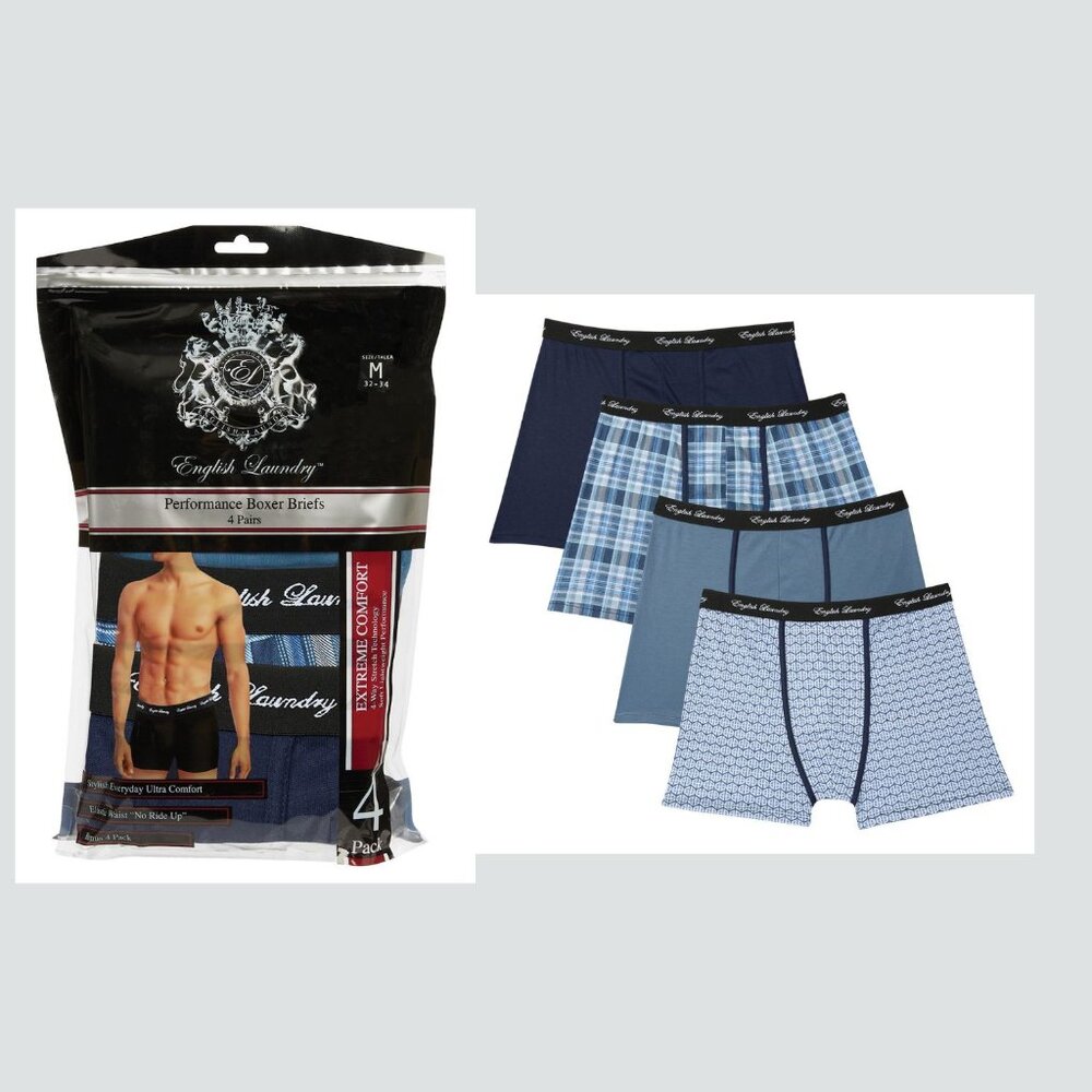 ENGLISH LAUNDRY 4-Pack PERFORMANCE STRETCH BOXER BRIEFS Men's M 32-34 NWT